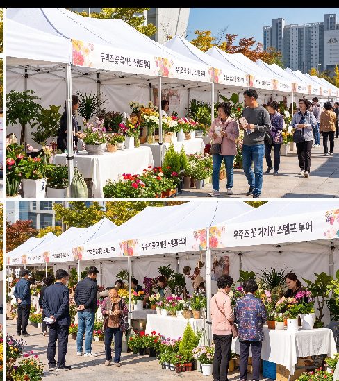 Visitors taking photos at the space-themed photo zone surrounded by flowers at the Goyang Flower Fragrance Festa 2026