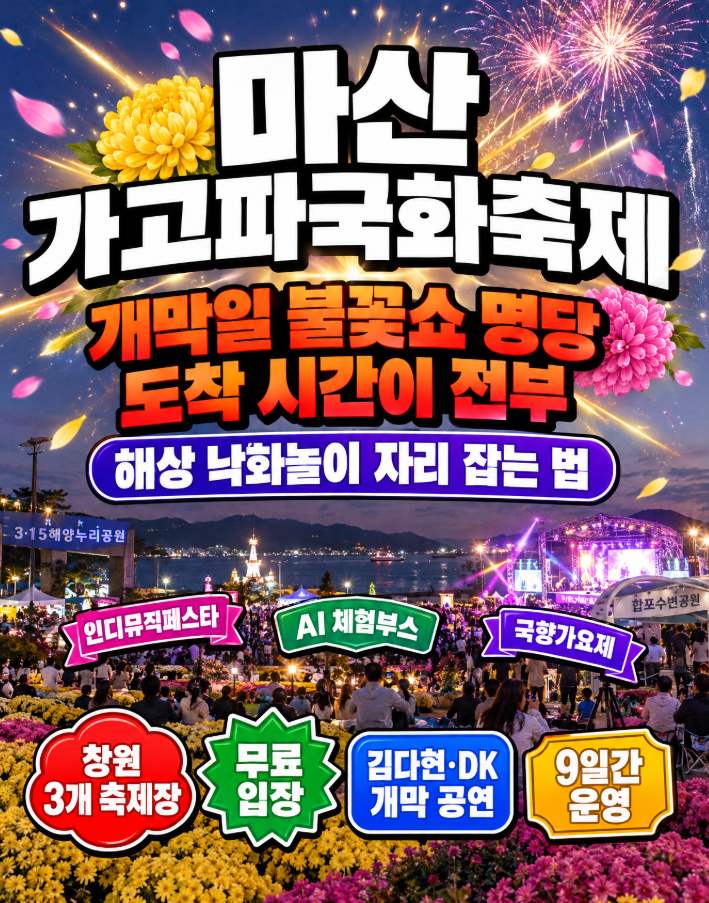 2026 마산 가고파국화축제 10월 31일 11월 8일 초청가수 불꽃쇼 낙화놀이 총정리